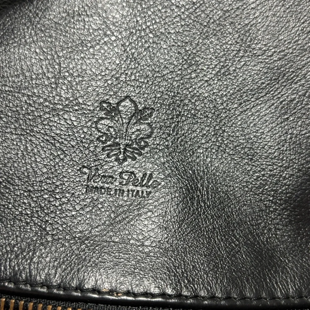 Vero Pelle Italian Made Leather Handbag Black Solid Tassel Flap Crossbody Purse - Picture 8 of 12